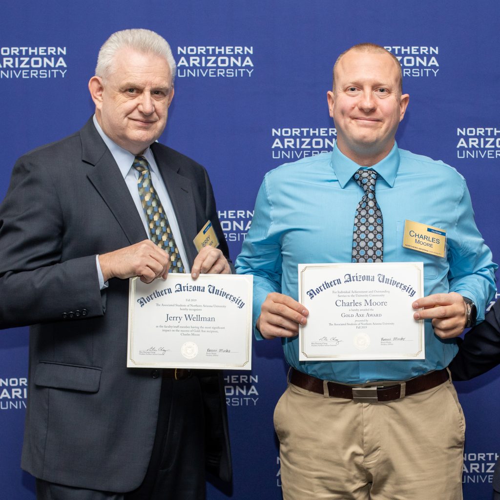 Charles Moore and faculty mentor Jerry Wellman at the Gold Axe Awards.